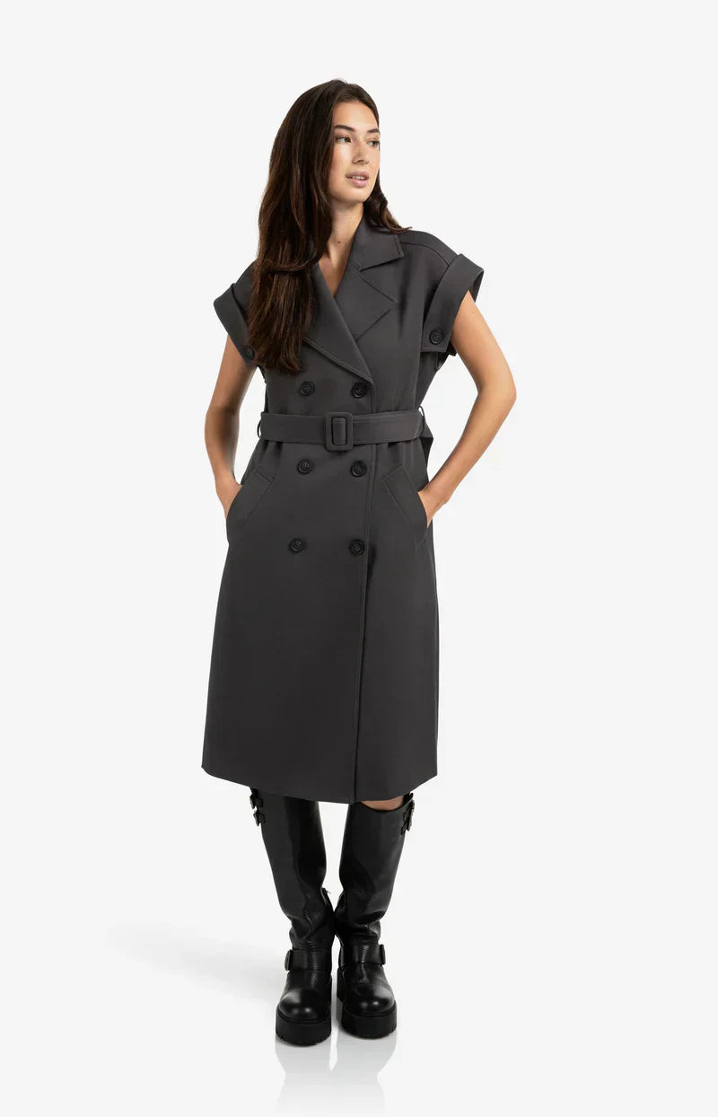 Sleeveless Double-Breasted Blazer Dress | Belted Waist