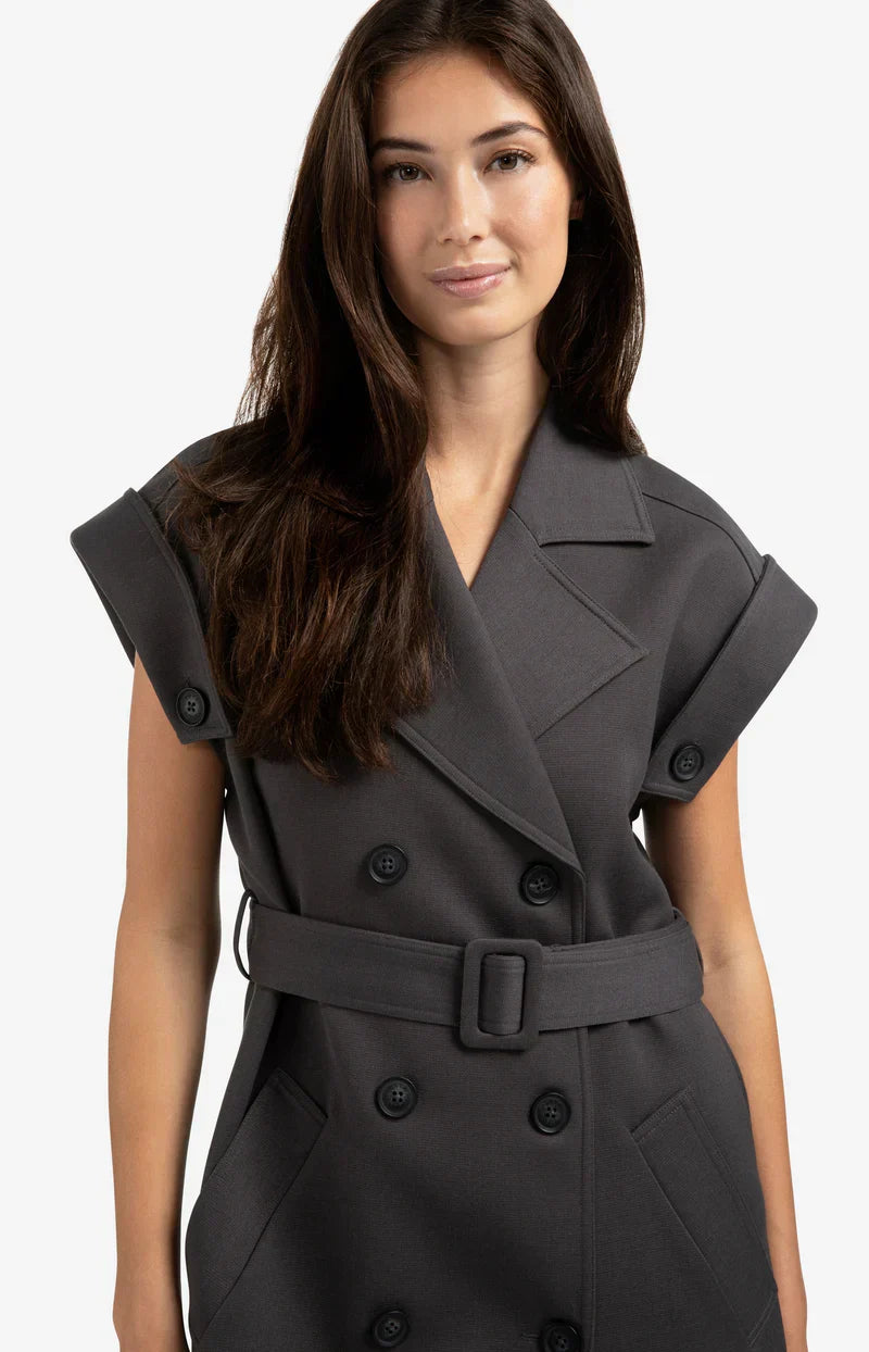 Sleeveless Double-Breasted Blazer Dress | Belted Waist