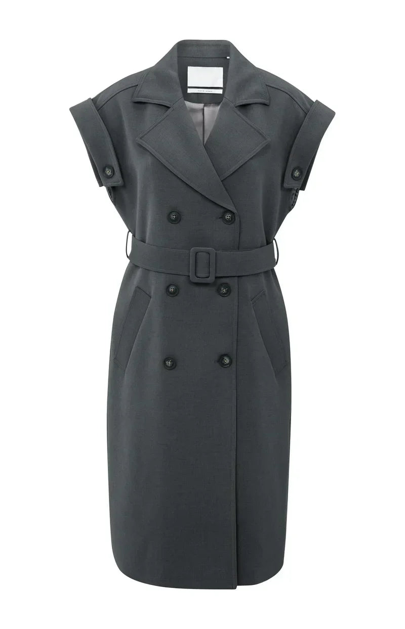 Sleeveless Double-Breasted Blazer Dress | Belted Waist