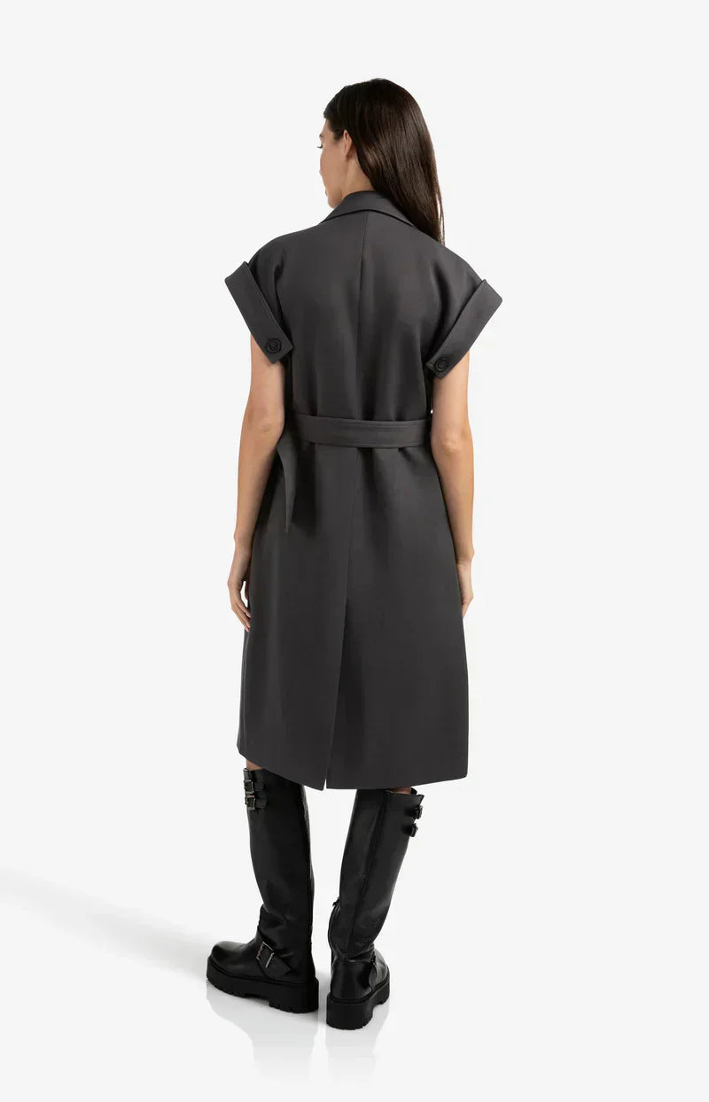 Sleeveless Double-Breasted Blazer Dress | Belted Waist