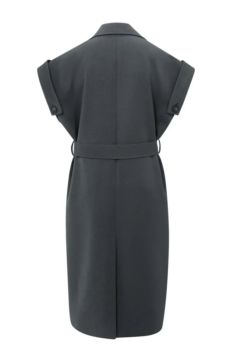 Sleeveless Double-Breasted Blazer Dress | Belted Waist