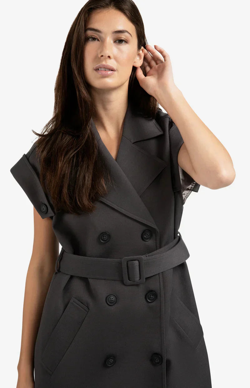 Sleeveless Double-Breasted Blazer Dress | Belted Waist